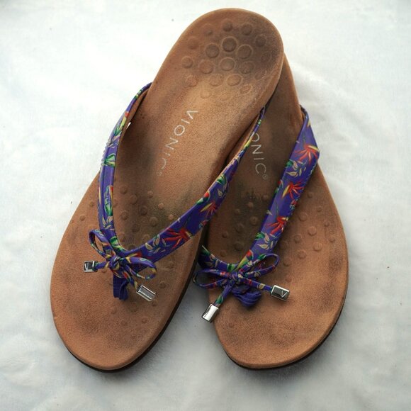 Vionic Bella II Purple Floral Bow Sandals‎ Size 8 Orthotic Flip Flops - Picture 1 of 9